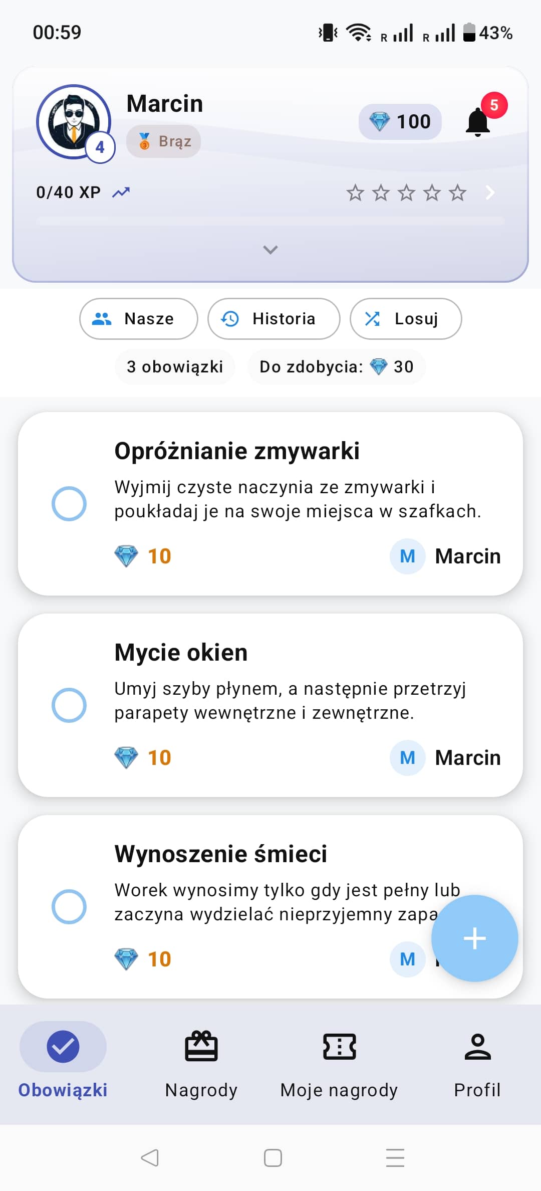 Zrzut ekranu z aplikacji dla par BeDuo - planer i podział obowiązków